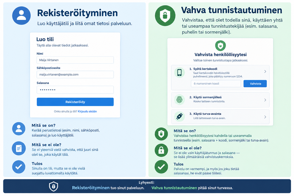 Mitä eroa on rekisteröitymisellä ja vahvalla tunnistautumisella?